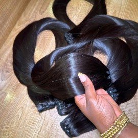 Raw Unprocessed Straight Cambodian Natural Wavy Hair Extension Indian Burmese Curly Human Hair Bundle 1B Color High Quality Hairstyle: 1 bundle Straight, color: Natural black, Stretched Length: 6 INCHES