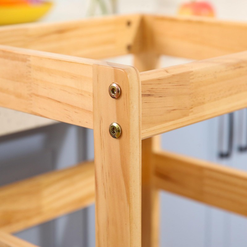 Kitchen Step Stool for Kids with Safety Rail,Solid Wood Construction