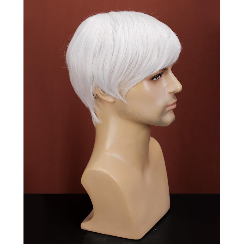 Mens White Wig Realistic Natural Synthetic Male Side Part Wig