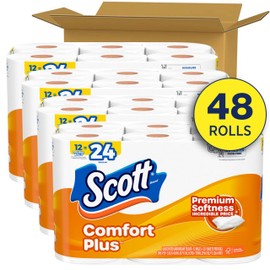 Scott ComfortPlus Toilet Paper, 48 Triple Rolls, 231 Sheets per Roll, Septic-Safe, 1-Ply Toilet Tissue
