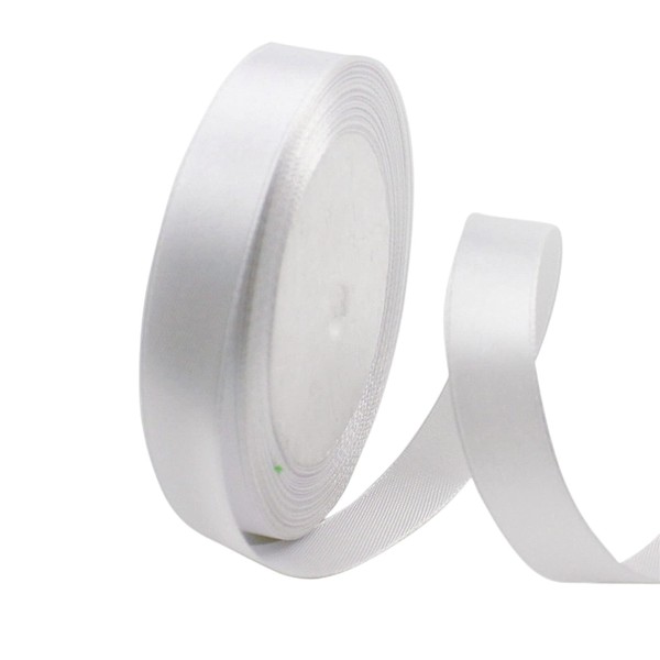 Satin Ribbon White 15 mm, 22 m Decoration for Presents, Gift Ribbon, Wide Bow Ribbon, Fabric Ribbon for Dress, Wedding, Christening and Birthday Gifts, Decorative Ribbon for Gift Packaging