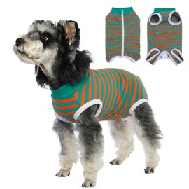 BRKURLEG Recovery Suit for Dogs Cats After Surgery, Anti Licking Dog Surgery Recovery Suit, Striped Soft Breathable Cotton Covers Wound, Zipper Closure Dog Neutering Suit, XS
