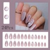 24Pcs Purple Sparkly Press on Nails Medium Almond Fake Nails