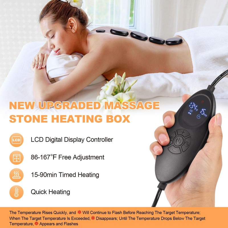 Hot Stones Massage Warmer Kit with Temperature Adjustment, 12 Pcs