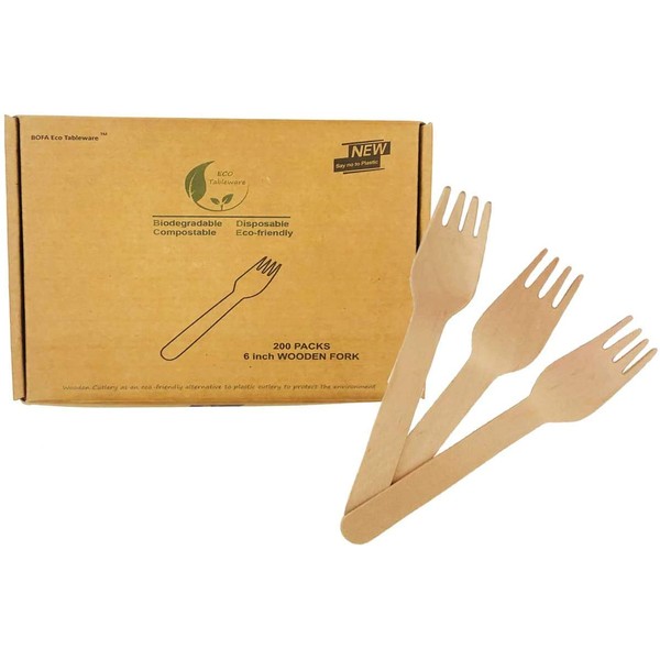 Compostable Disposable Wooden Fork, Eco Friendly Utensils Biodegradable Fork Pack of 200