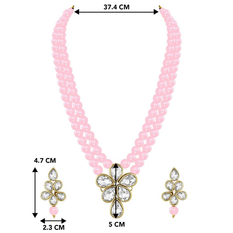 Aheli Crystal Pearl Long Collar con pendientes de caída Conjunto