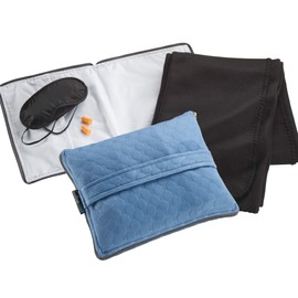 Lewis N. Clark Ultimate Comfort Set + Portable Travel Kit for Airplane, Includes Inflatable Pillow + Zippered Carrying Case, Cozy Fleece Blanket, Eye Mask for Sleeping & Foam Ear Plugs, Black