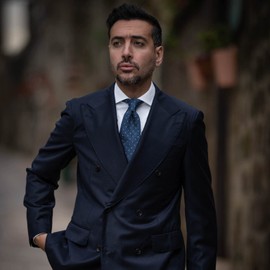 Elizabetta Grenadine Tie - 100% Silk - Handmade in Como, italy - Blue Polka Dot