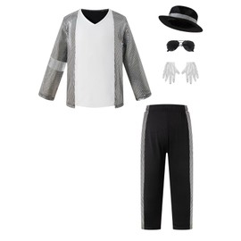 QIKUBI Kids Boys Dance Star 80s 90s Pop Stage Dress Up (4-5Y, Black)