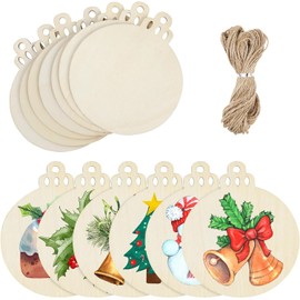 FINGOOO 20Pcs Christmas Wooden Baubles, Wood Slices Hanging Ornaments Unfinished Hanging Decoration for Xmas Tree Decoration