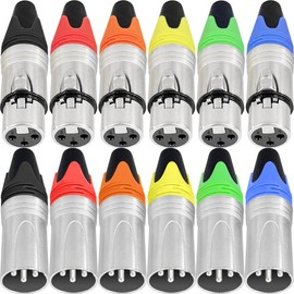 Xiatiaosann 12 PCS 3 Pin XLR Connector, Microphone 6 Male & 6 Female XLR Snake Plug Jack, Mic Audio Solder Socket for High Conductivity and Ultra-low Noise, 6 Colors, Heavy Duty XLR Replacement Plug