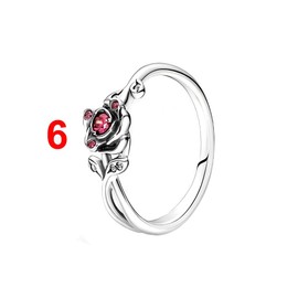 ZURWTCH Princess Ring Fit Women Fashion Gifts 925 Sterling Silver DIY Jewelry (Beauty and the Beast Rose Ring number 6)