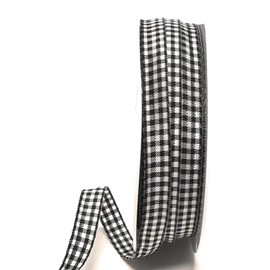 s.dekoda Ribbon 50 m x 10 mm Black / White Check Ribbon Gingham Woven Decorative Ribbon Checked