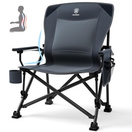 EVER ADVANCED Oversized Folding Camping Chair for Adults with Adjustable Lumbar Support, Heavy Duty Chair with Side Pockets, Portable Collapsible Quad Chair for Outside, Support Up to 500lbs,Grey