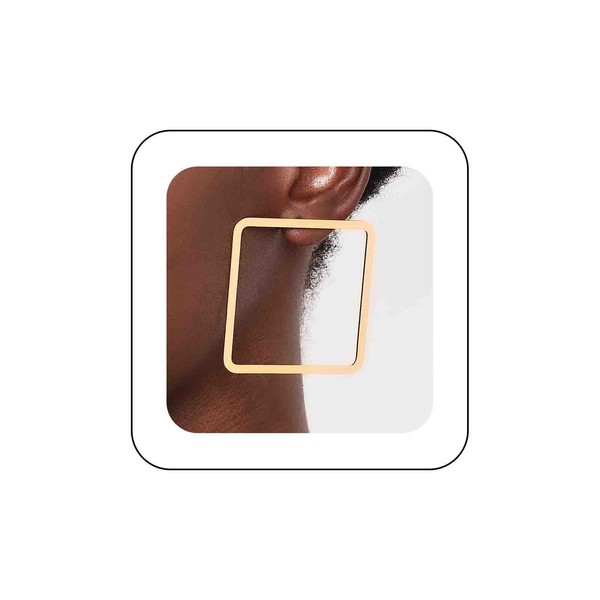 Dervivea Large Hollow Square Earrings Geometric Square Stud Earrings Gold