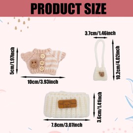 3pcs Clothes Outfit for 17cm Dolls, Adorable Plush Doll Accessories with Designer Clothes Hat Crossbody Bags Cute Style Set for Decoration Supplies (Brown, White)