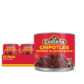 La Costeña Chipotle Peppers in Adobo Sauce - Smoked Spicy Peppers Chipotle in Adobo Sauce - Mexican Food, Taco, Enchiladas & Salsa - Hot Pickled Vegetables - 12oz, 12 Pack Canned Vegetables