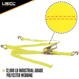 US Cargo Control Race Car Tie Down Strap with Wire Hooks and Ratchet, 2-Inch Wide Polyester Webbing, Great for Hauling Low-Profile Vehicles, 3,333 Pound, 2 Pack Working Load Limit, 4 Pack