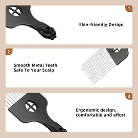 Chrontier Metal Hair Styling Pik Afro African American Pick Comb Tooth Comb Hairdressing For Volume & Tangles Black Fan Fist Straight Hair Brush