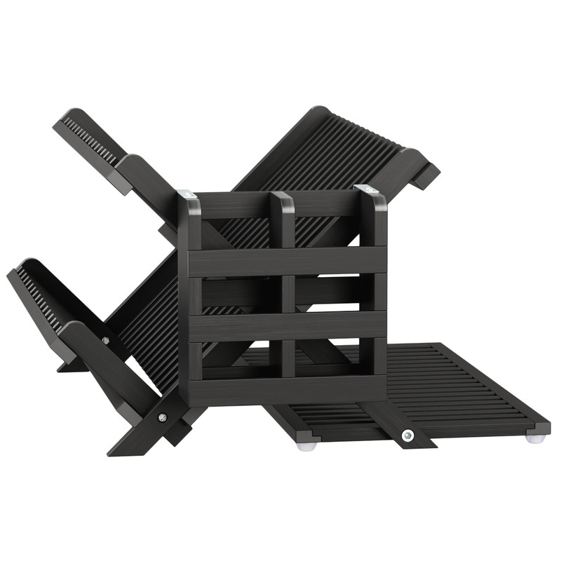 Greenual Black Bamboo Dish Drying Rack with Utensil Holder, 3