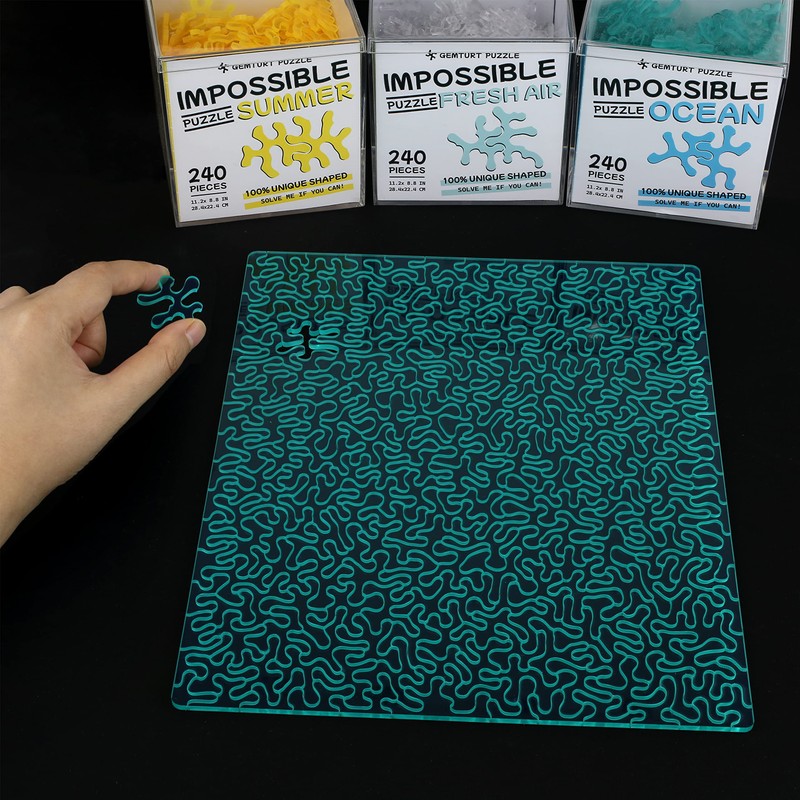Impossible Ocean - Unique Jigsaw Puzzle - Blue Transparent Acrylic