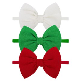Lanmerry HAIRBAND - Pack of 3 Baby Headbands for Newborn Girls, Christmas Theme, One Size Fits All, Cozy Fabric, Stretchy, Soft, Hair Accessories, 3 - Red, White, Green