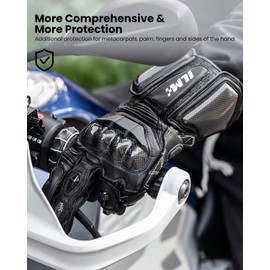 ILM Air Flow Leather Motorcycle Gloves for Men and Women Model-GRC01L (XL, Black-Long)