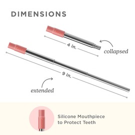 ZOKU Reusable Metal Straw with Case for Travel, Red - Collapsible Stainless Steel Drinking Straw with Silicone Tip and Cleaner Brush, Ideal for Key Chains, Pockets, Purses