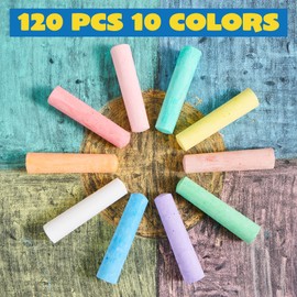 JOYIN 120 PCS Sidewalk Chalks for Kids Giant Box Non-toxic Jumbo Colored Washable Sidewalk Chalk for Toddlers in 10 Colors
