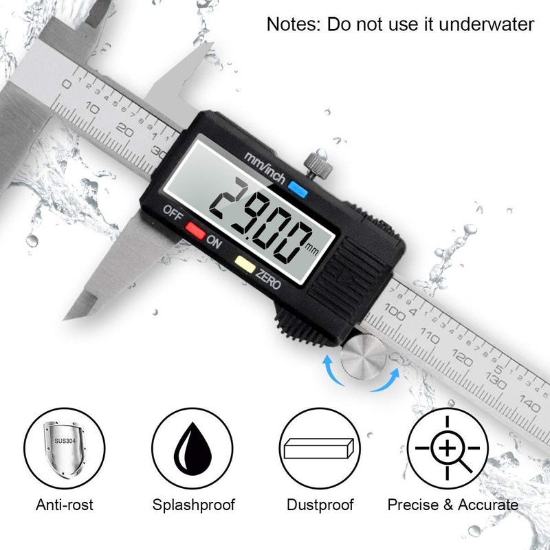 Caliper Measuring Tool, Qfun Vernier Digital Caliper Stainless Steel 6
