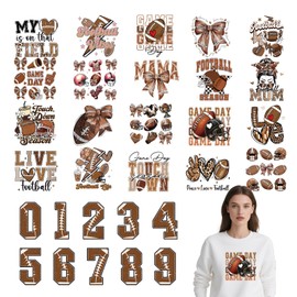 Falueqg Dtf Transfers Ready to Press - 30Pcs Football Mom Iron on Transfer for Tshirts, Rugby Sports Lovers Iron on Decals Patches, Football Number Heat Sublimation Stickers for DIY Clothes Bags
