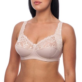 frugue Women's Comfort Non Wired Support Wireless Minimiser Bra Nude UK 36 DD