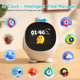 JAHUYU Smart Alarm Clock for Kids with AI Voice & Time Management, Sleep Trainer with 12 White Noise Sounds, Ok to Wake Night Light, Toddler Clock for Bedroom, Fun Educational Children Gift