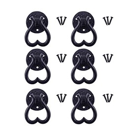 Renovators Supply Black Wrought Iron Kitchen Ring Cabinet Pulls Heart Drop Style Swing Handles Rust Resistant Powder Coated Vintage Dresser Drawer Pull Handles With Mounting Hardware Pack Of 6