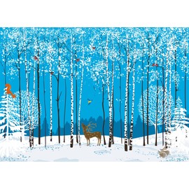 CORFOTO 7x5ft Fabric Cartoon Winter Forest Photography Backdrop White Birch Tree Deer Animals Background Snowy Scene Decorations Baby Shower Backdrop Christmas Party Photo Studio Booth Props