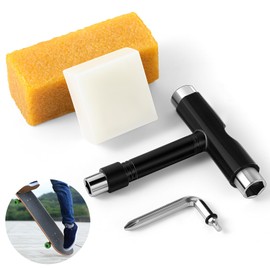 Threlaco 3 Pcs All in One Skate Tool Set Multi Function Skateboard Tool,Skateboard Wax 2 in 1 T Type Allen Key and L Type Phillips Head Screwdriver