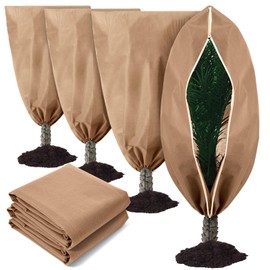 Wesnoy 4 Pcs Plant Covers Freeze Protection Reusable Plant Protector with Zipper and Drawstring, Winter Bush Covers Freeze Protection from Cold Sun Frost Wind(Brown)