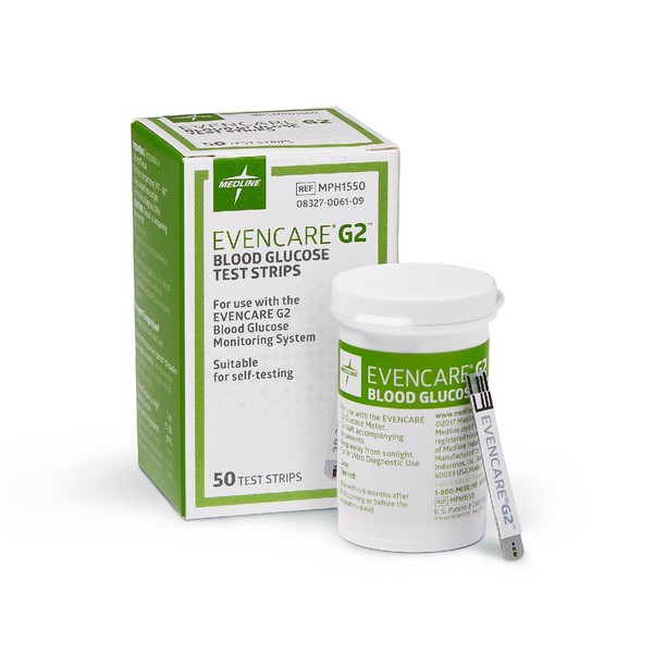 Medline Evencare G2 Blood Glucose Test Strips, 50 Count (Pack of 12)