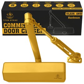 TITAN STRIKE Heavy Duty Automatic Door Closer with Hold Open, Commercial Indoor/Outdoor Adjustable Door Closure, ANSI Grade 1, UL Certified, ADA Compliant, (44-330lb, 30-60in) – Gold