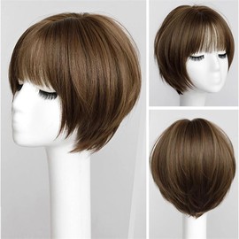Synthetic Straight Bob Wig Women's Short Wig With Bangs Heat Dark Brown Hair Cosplay Wig