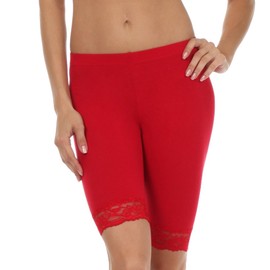 Sakkas 460060 Cotton Blend Lace Trim Stretch Bike Shorts - Made in USA - Red - S