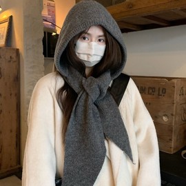 Korean Style Boucle Balaclava: All-in-One Warm Knit Hat & Scarf (LF3634) - One Size Yard Red 3ea