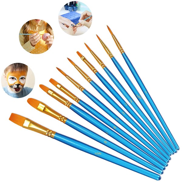 Artist Brush Set, 10 Pieces High-Quality Artist Brush Sets with Wooden Handles, A Perfect Brush Set for Painting Lovers, Children and Beginners