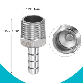sourcing map Hose Nozzle Hose Connector 10 mm AD x 1/2PT Male Thread 304 Stainless Steel Pipe Connector Hose Adapter Water Connection Extension Pack of 2