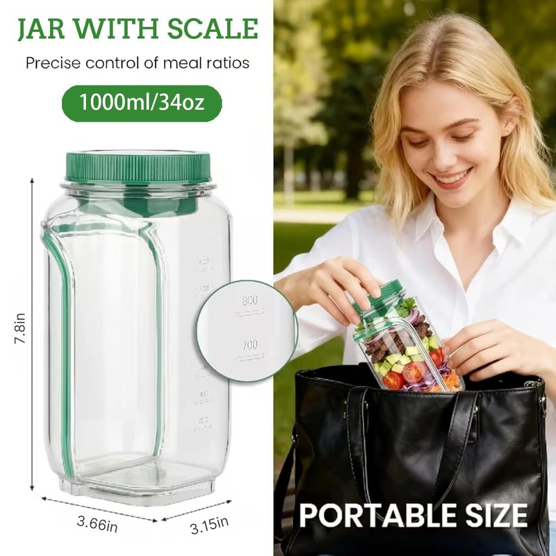 SURPRIZON Salad Jar with Side Opening, Leakproof Mason Jar Container,