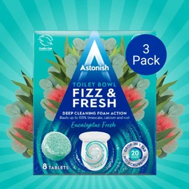 Astonish Foaming Eucalyptus Fresh Fizz & Fresh Bathroom Toilet Bowl Cleaner - Deep Cleaning Limescale, Calcium & Rust Stain Remover - Removes Hard to Reach Stains, 24 Tablets (3 Packs of 8)