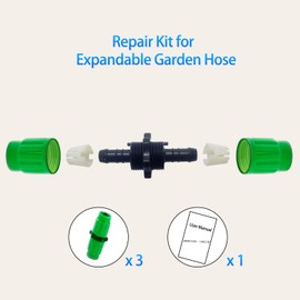 Anjonova - Kit de reparación de manguera de jardín expandible con manual de usuario, conectores macho hembra de doble canal compatibles con manguera de bolsillo, se adapta a manguera de jardín