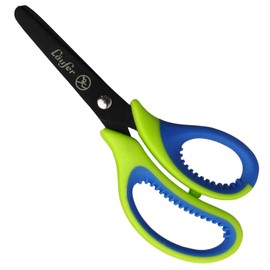 Läufer 87221 Ergonomic Craft Scissors for Children | School from 1st Grade, Green/Blue, for Right-Handed Users, Round Tip