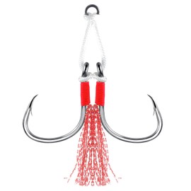 Dr.Fish 10 Pack Fishing Assist Hooks Replacement Hooks for Vertical Jigs Mylar Flash Teasers Saltwater Fishing Hooks Tuna Striper Flounder Mackerel Offshore Fishing Red #5/0