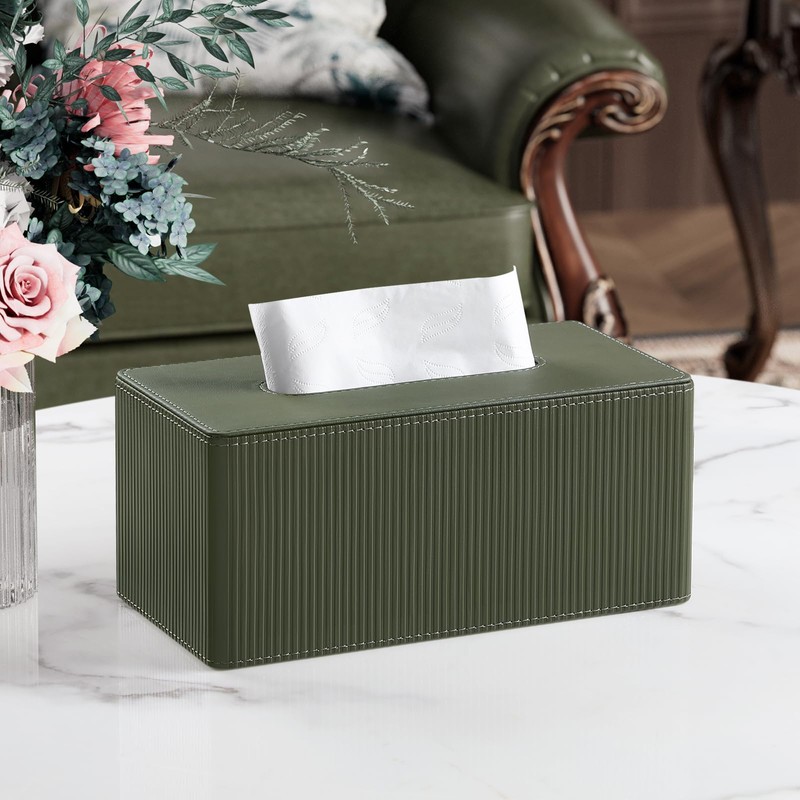 Cretkhp PU Leather Tissue Box Cover Rectangle with Magnetic Closure,